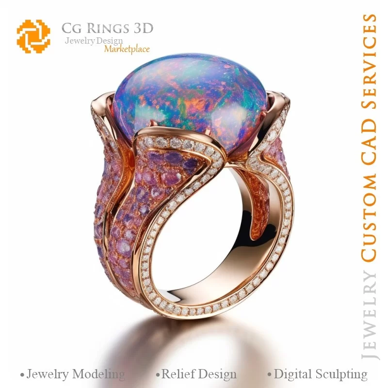 Ring with Opal - 3D CAD Jewelry Home, AI - Jewelry 3D CAD , AI - Rings 3D CAD , AI - 3D CAD Jewelry Melody of Colours, AI - 3D C