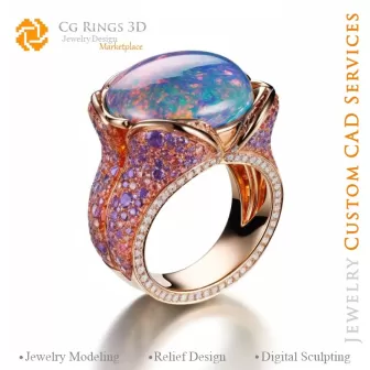 Ring mit Opal - 3D-CAD-Schmuck Home, KI - Schmuck 3D-CAD, KI - Ringe 3D-CAD, KI - 3D-CAD-Schmuck Melodie der Farben, KI - 3D-CAD