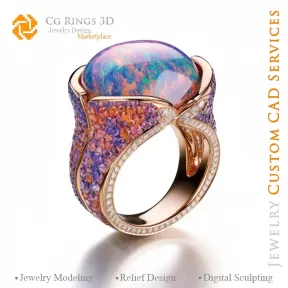 Bague avec opale - CAO 3D Bijoux Maison, IA - Bijoux CAO 3D, IA - Bagues CAO 3D, IA - CAO 3D Bijoux Mélodie des Couleurs, IA -