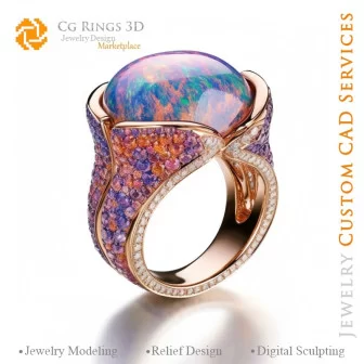 Bague avec Opale - Bijoux 3D CAO Home, AI - Bijoux 3D CAO, AI - Anneaux 3D CAO , AI - Bijoux 3D CAO Mélodie des Couleurs, AI - B