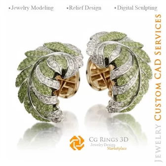 Leaf Cufflinks - 3D CAD Jewelry Home, AI - Jewelry 3D CAD , AI - Cufflinks 3D CAD , AI - 3D CAD Jewelry Melody of Colours, AI - 