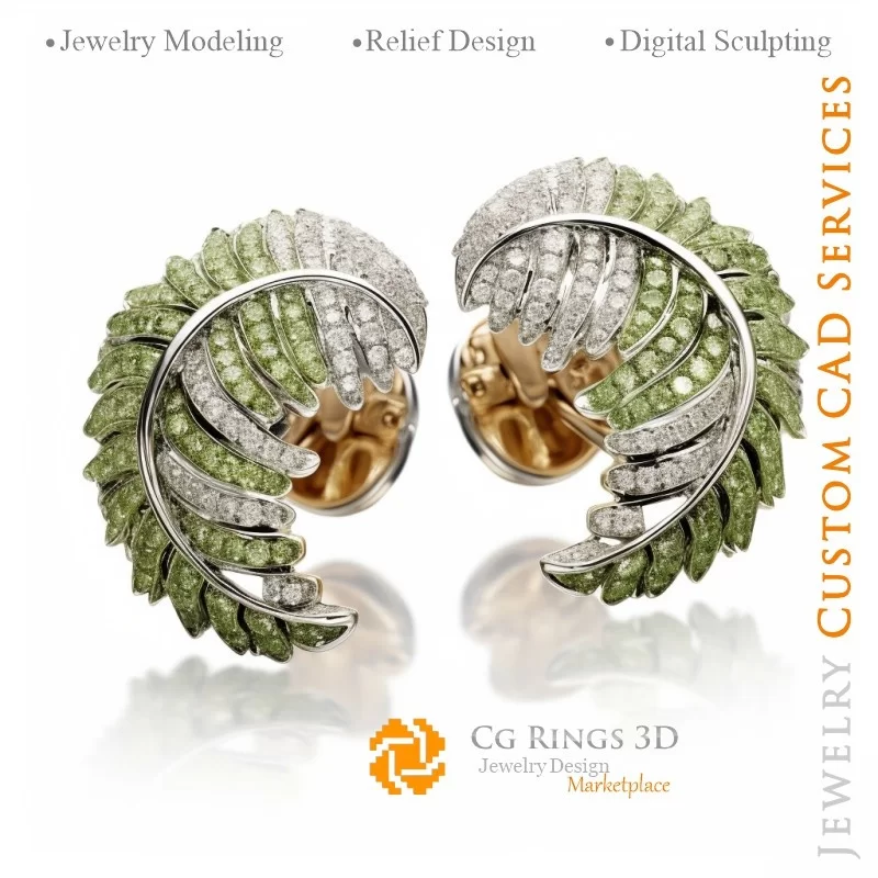 Leaf Cufflinks - 3D CAD Jewelry Home, AI - Jewelry 3D CAD , AI - Cufflinks 3D CAD , AI - 3D CAD Jewelry Melody of Colours, AI - 