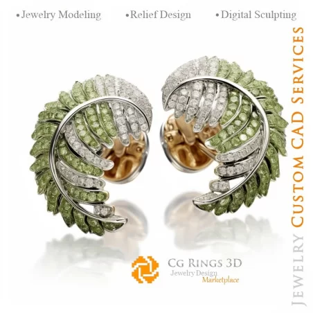Blatt-Manschettenknöpfe - 3D-CAD-Schmuck Zuhause, KI - Schmuck 3D-CAD, KI - Manschettenknöpfe 3D-CAD, KI - 3D-CAD-Schmuck