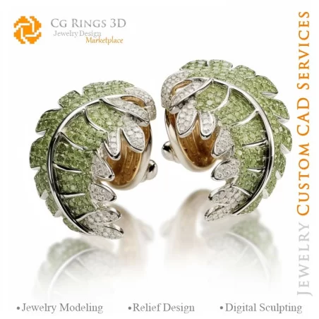 Leaf Cufflinks - 3D CAD Jewelry Home, AI - Jewelry 3D CAD , AI - Cufflinks 3D CAD , AI - 3D CAD Jewelry Melody of Colours, AI - 