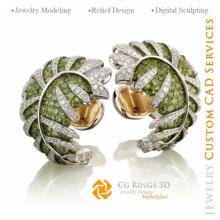 Leaf Cufflinks - 3D CAD Jewelry Home, AI - Jewelry 3D CAD , AI - Cufflinks 3D CAD , AI - 3D CAD Jewelry Melody of Colours, AI - 