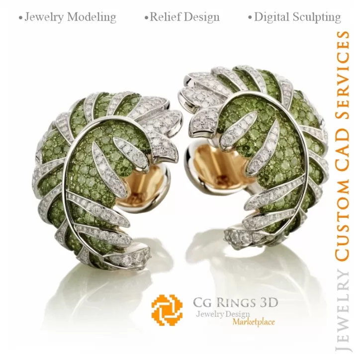 Blatt-Manschettenknöpfe - 3D-CAD-Schmuck