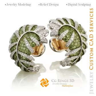 Gemelli Foglia - Gioielli 3D CAD per la casa, IA - Gioielleria 3D CAD, IA - Gemelli 3D CAD, IA - Gioielli 3D CAD Melodia di