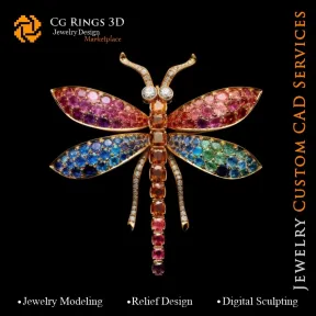 Dragonfly Pendant with Melody of Colours - 3D CAD Jewelry Home, AI - Jewelry 3D CAD , AI - Pendants 3D CAD , AI - 3D CAD Jewelry