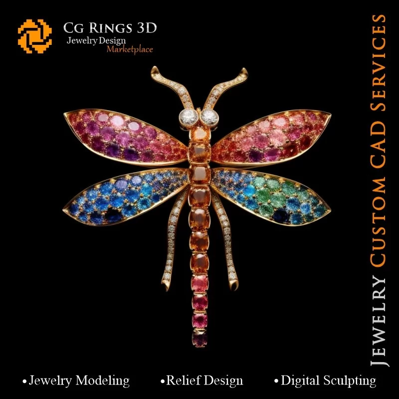 Pendentif en libellule avec Melody of Colours - Bijoux 3D CAO Home, AI - Bijoux 3D CAO, AI - Pendentifs 3D CAO, AI - Bijoux 3D C