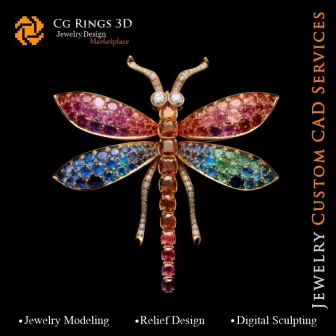 Libellen-Anhänger mit Melodie der Farben - 3D-CAD-Schmuck Zuhause, KI - Schmuck 3D-CAD, KI - Anhänger 3D-CAD, KI -