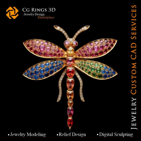 Dragonfly Pendant with Melody of Colours - 3D CAD Jewelry Home, AI - Bijoux 3D CAO, AI - Pendentifs 3D CAO, AI - Bijoux 3D CAO M