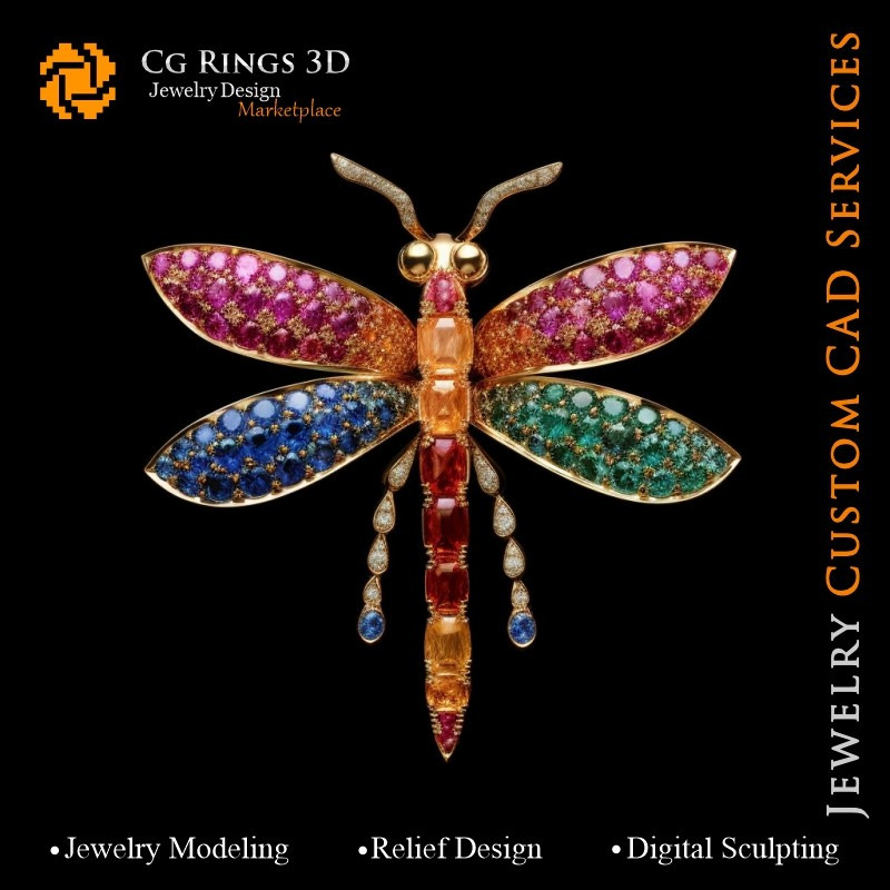 Dragonfly Pendant with Melody of Colours - 3D CAD Jewelry