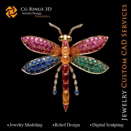 Dragonfly Pendant with Melody of Colours - 3D CAD Jewelry Home, AI - Jewelry 3D CAD , AI - Pendants 3D CAD , AI - 3D CAD Jewelry