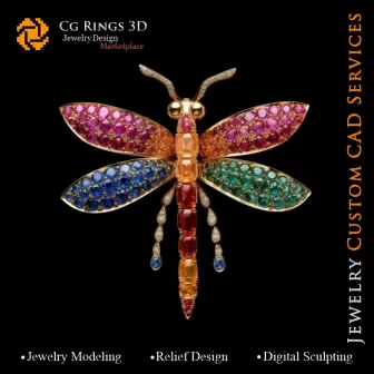 Libellen-Anhänger mit Melodie der Farben - 3D-CAD-Schmuck Zuhause, KI - Schmuck 3D-CAD, KI - Anhänger 3D-CAD, KI -