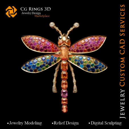 Pandantiv Libelula cu Melodie de Culori - 3D CAD Bijuterii Home, AI - Bijuterii 3D CAD , AI - Pandative 3D CAD, AI - Bijuterii 3