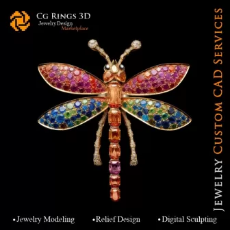 Colgante de libélula con melodía de colores - CAD 3D de joyería para el hogar, IA - Joyería CAD 3D, IA - Colgantes CAD 3D, IA -