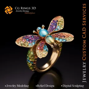 Inel Libelula cu Melodie de Culori - 3D CAD Bijuterii Home, AI - Bijuterii 3D CAD , AI - Inele 3D CAD , AI - Bijuterii 3D CAD  M