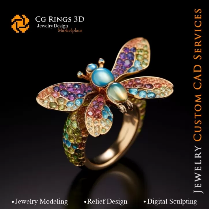 Libellenring mit Melodie der Farben - 3D-CAD-Schmuck
