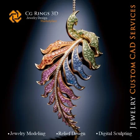 Fern-Anhänger mit Melodie der Farben - 3D-CAD-Schmuck Zuhause, KI - Schmuck 3D-CAD, KI - Anhänger 3D-CAD, KI - 3D-CAD-Schmuck