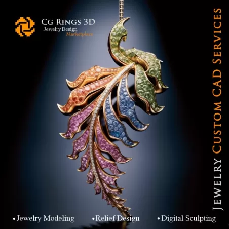 羊齿叶吊坠与色彩旋律 - 3D CAD 珠宝家居，AI - 珠宝 3D CAD，AI - 吊坠 3D CAD，AI - 3D CAD 珠宝 Melo