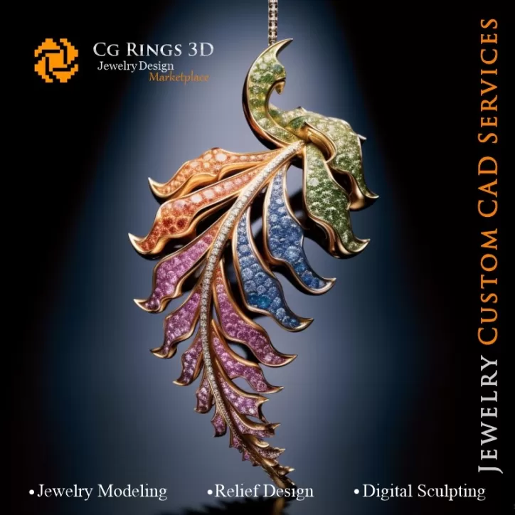 Colgante Helecho con Melodía de Colores - CAD 3D de Joyería Colgante Helecho con Melodía de Colores - CAD 3D de Joyería