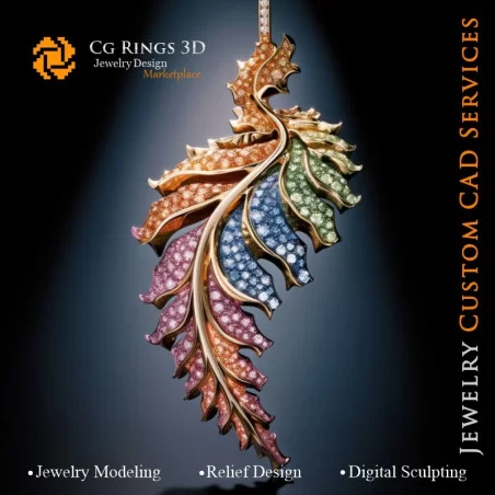 Fern Pendant with Melody of Colours - 3D CAD Jewelry Home, AI - Jewelry 3D CAD , AI - Pendants 3D CAD , AI - 3D CAD Jewelry Melo