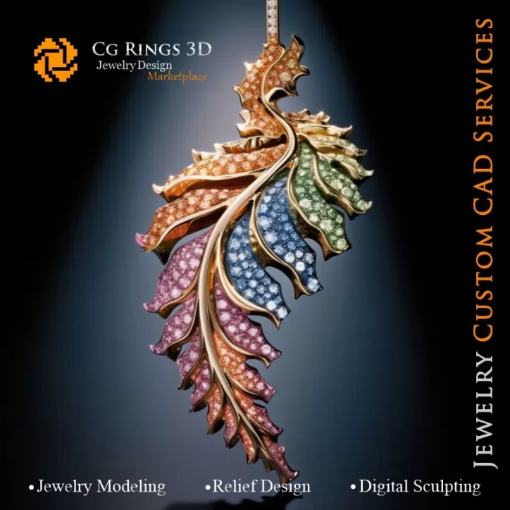 Colgante Helecho con Melodía de Colores - CAD 3D de Joyería Colgante Helecho con Melodía de Colores - CAD 3D de Joyería