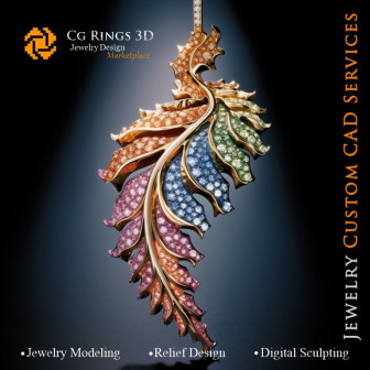 Fern Pendant with Melody of Colours - 3D CAD Jewelry Home, AI - Jewelry 3D CAD , AI - Pendants 3D CAD , AI - 3D CAD Jewelry Melo