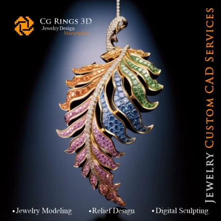 Fern Pendant with Melody of Colours - 3D CAD Jewelry Home, AI - Jewelry 3D CAD , AI - Pendants 3D CAD , AI - 3D CAD Jewelry Melo