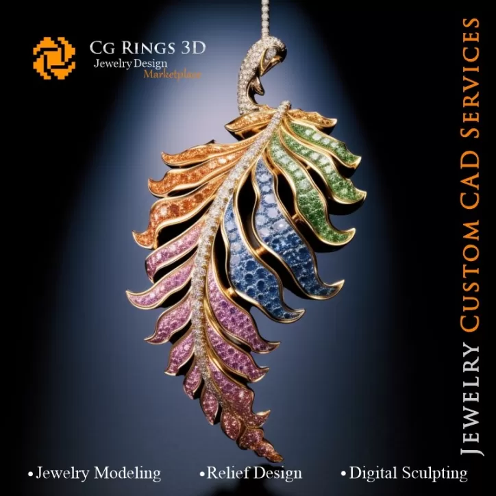 Pendentif Fougère avec Mélodie de Couleurs - Bijoux CAO 3D Pendentif Fougère avec Mélodie de Couleurs - Bijoux CAO 3D