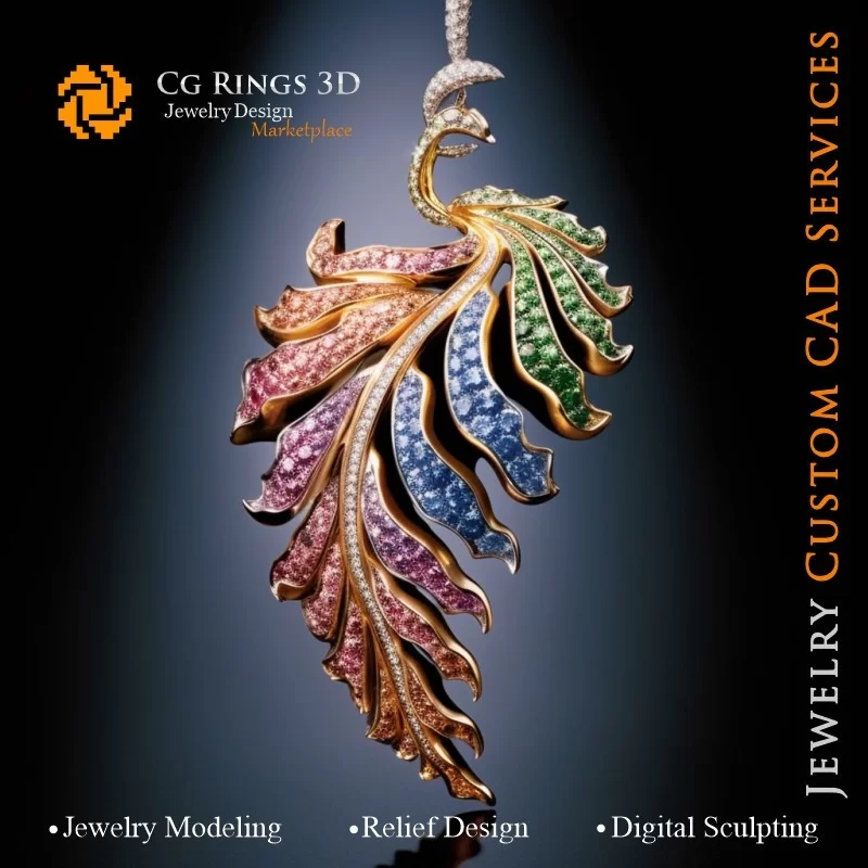 Fern Pendant with Melody of Colours - 3D CAD Jewelry Home, AI - Jewelry 3D CAD , AI - Pendants 3D CAD , AI - 3D CAD Jewelry Melo