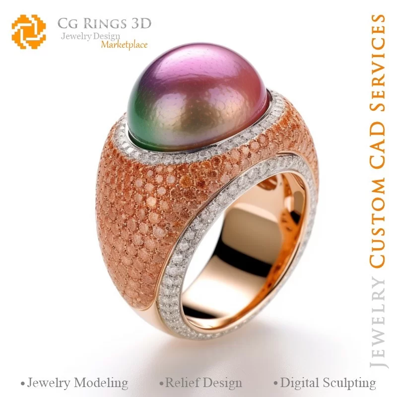 Bague avec Perles - Bijoux 3D CAO Home, AI - Bijoux 3D CAO, AI - Anneaux 3D CAO , AI - Bijoux 3D CAO Mélodie des Couleurs, AI - 