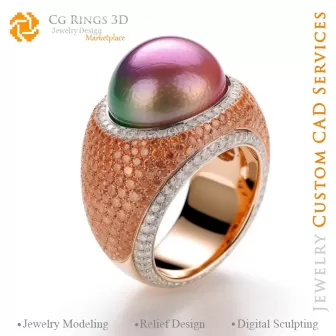 Ring mit Perlen - 3D-CAD-Schmuck Zuhause, KI - Schmuck 3D-CAD, KI - Ringe 3D-CAD, KI - 3D-CAD-Schmuck Melodie der Farben, KI -