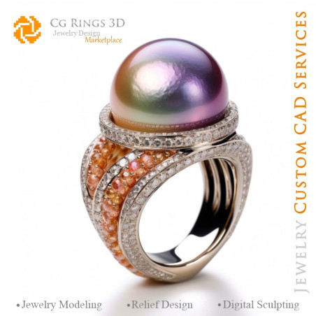 Ring with Pearls and Diamonds - 3D CAD Jewelry