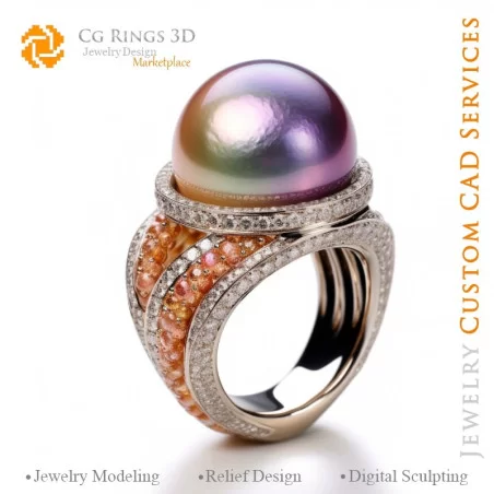 Ring with Pearls and Diamonds - 3D CAD Jewelry Home, AI - Jewelry 3D CAD , AI - Rings 3D CAD , AI - 3D CAD Jewelry Melody of Col