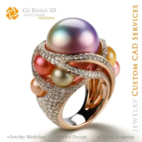 Ring with Pearls and Diamonds - 3D CAD Jewelry Home, AI - Jewelry 3D CAD , AI - Rings 3D CAD , AI - 3D CAD Jewelry Melody of Col