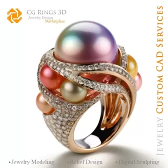 Anello con Perle e Diamanti - CAD 3D Gioielli Home, AI - CAD 3D Gioielli, AI - CAD 3D Anelli, AI - CAD 3D Gioielli Melodia di