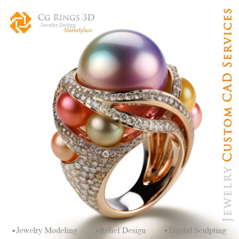 Bague avec Perles et Diamants - Bijoux 3D CAO Home, AI - Bijoux 3D CAO, AI - Anneaux 3D CAO , AI - Bijoux 3D CAO Mélodie des Cou