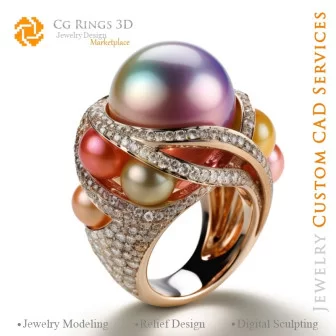 Bague avec Perles et Diamants - Bijoux 3D CAO Home, AI - Bijoux 3D CAO, AI - Anneaux 3D CAO , AI - Bijoux 3D CAO Mélodie des Cou