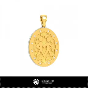 3D Women's Gemini Zodiac Pendant Home, Bijoux 3D CAO, Pendentifs 3D CAO, Pendentifs du Zodiaque 3D