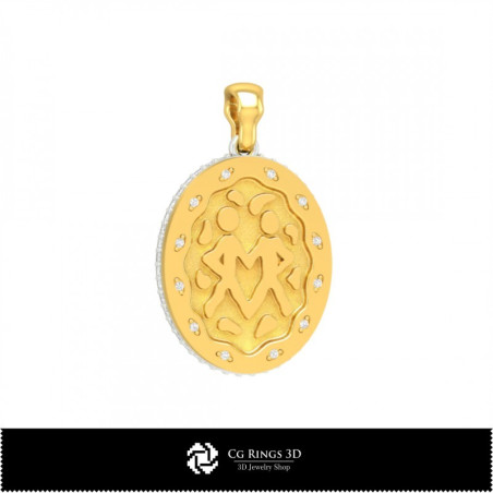 3D Women's Gemini Zodiac Pendant Home,  Jewelry 3D CAD, Pendants 3D CAD , 3D Zodiac Pendants