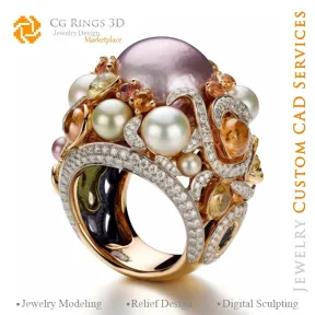 Bague avec Perles et Diamants - Bijoux 3D CAO Home, AI - Bijoux 3D CAO, AI - Anneaux 3D CAO , AI - Bijoux 3D CAO Mélodie des Cou