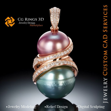 Pendentif avec Perle et Diamants - Bijoux 3D CAO