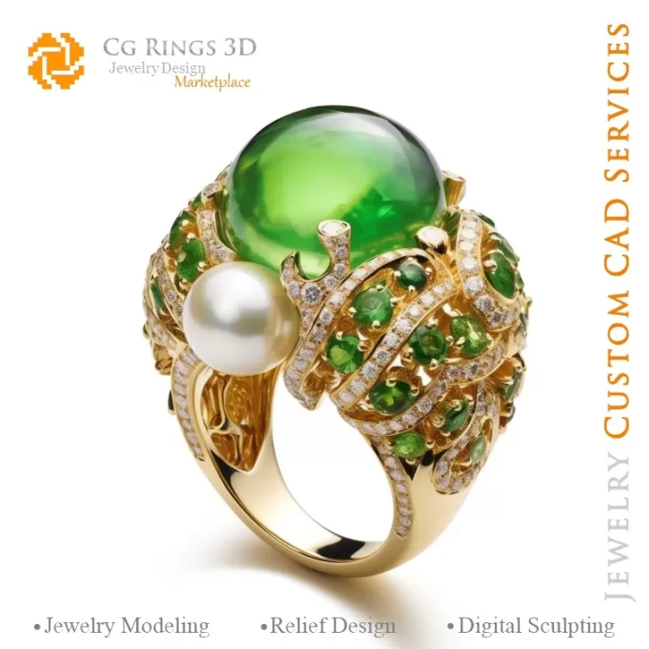 Anello con Smeraldo e Diamanti - 3D CAD Gioielleria