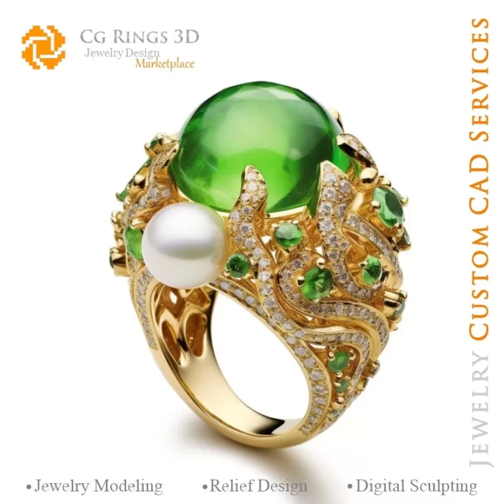 Anillo con Esmeralda y Diamantes - 3D CAD Joyería Anillo con Esmeralda y Diamantes - 3D CAD Joyería