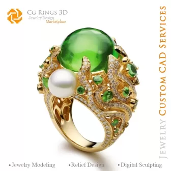 Ring mit Smaragd und Diamanten - 3D-CAD-Schmuck Zuhause, KI - 3D-CAD-Schmuck, KI - 3D-CAD-Ringe, KI - 3D-CAD-Schmuck „Melody of