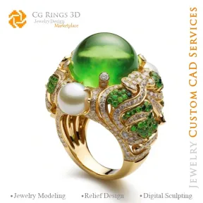 Ring with Emerald and Diamonds - 3D CAD Jewelry Home, AI - Jewelry 3D CAD , AI - Rings 3D CAD , AI - 3D CAD Jewelry Melody of Co