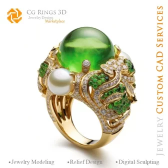 Bague avec Émeraudes et Diamants - Bijoux 3D CAO Home, AI - Bijoux 3D CAO, AI - Anneaux 3D CAO , AI - Bijoux 3D CAO Mélodie des 