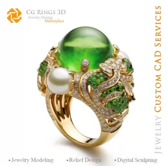 Ring mit Smaragd und Diamanten - 3D-CAD-Schmuck-Home, KI - Schmuck 3D-CAD, KI - Ringe 3D-CAD, KI - 3D-CAD-Schmuck Melody of Co
