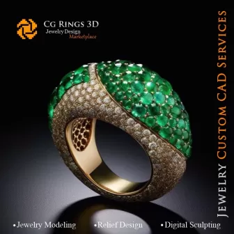 Ring mit Smaragd und Diamanten - 3D-CAD-Schmuck Home, KI - Schmuck 3D-CAD, KI - Ringe 3D-CAD, KI - 3D-CAD-Schmuck Melody of Co